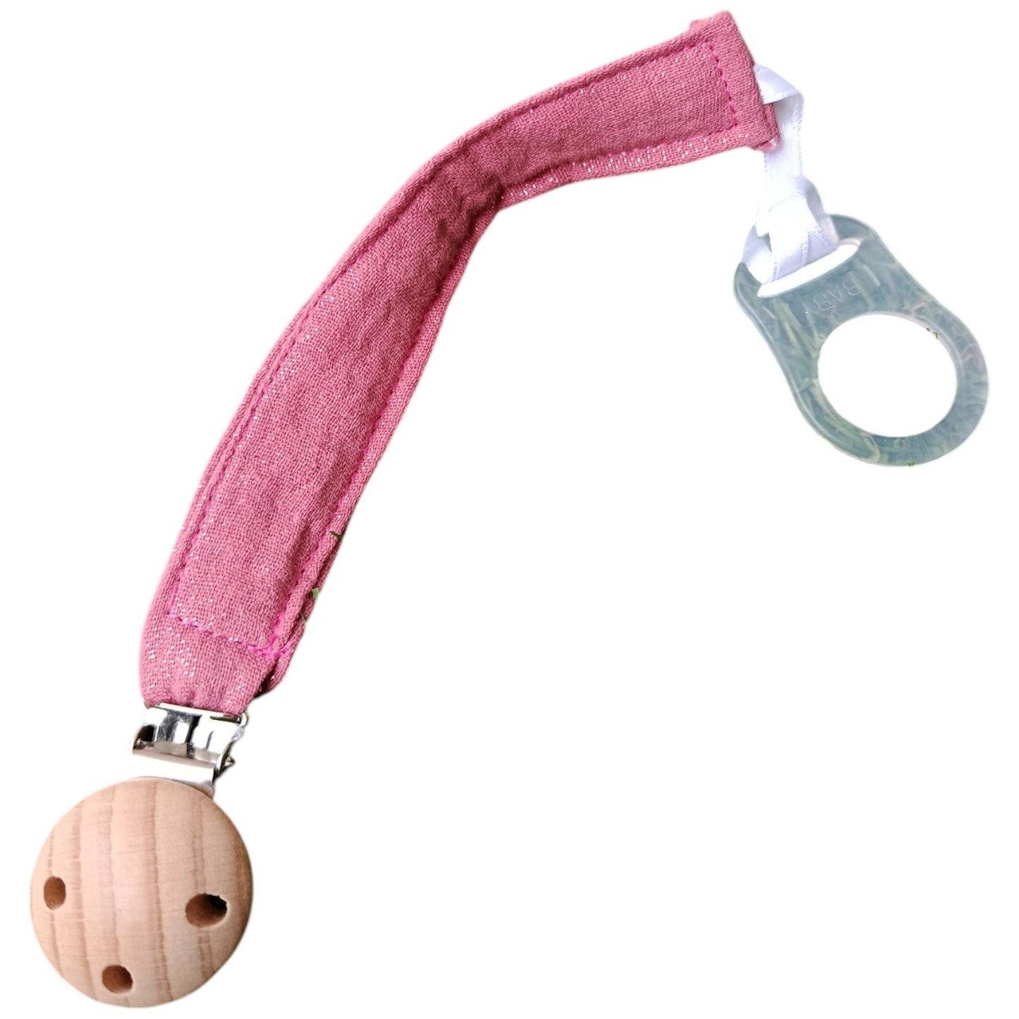 Attache tétine personnalisable rose paillettes Les p'tites cousettes d'Ophélie