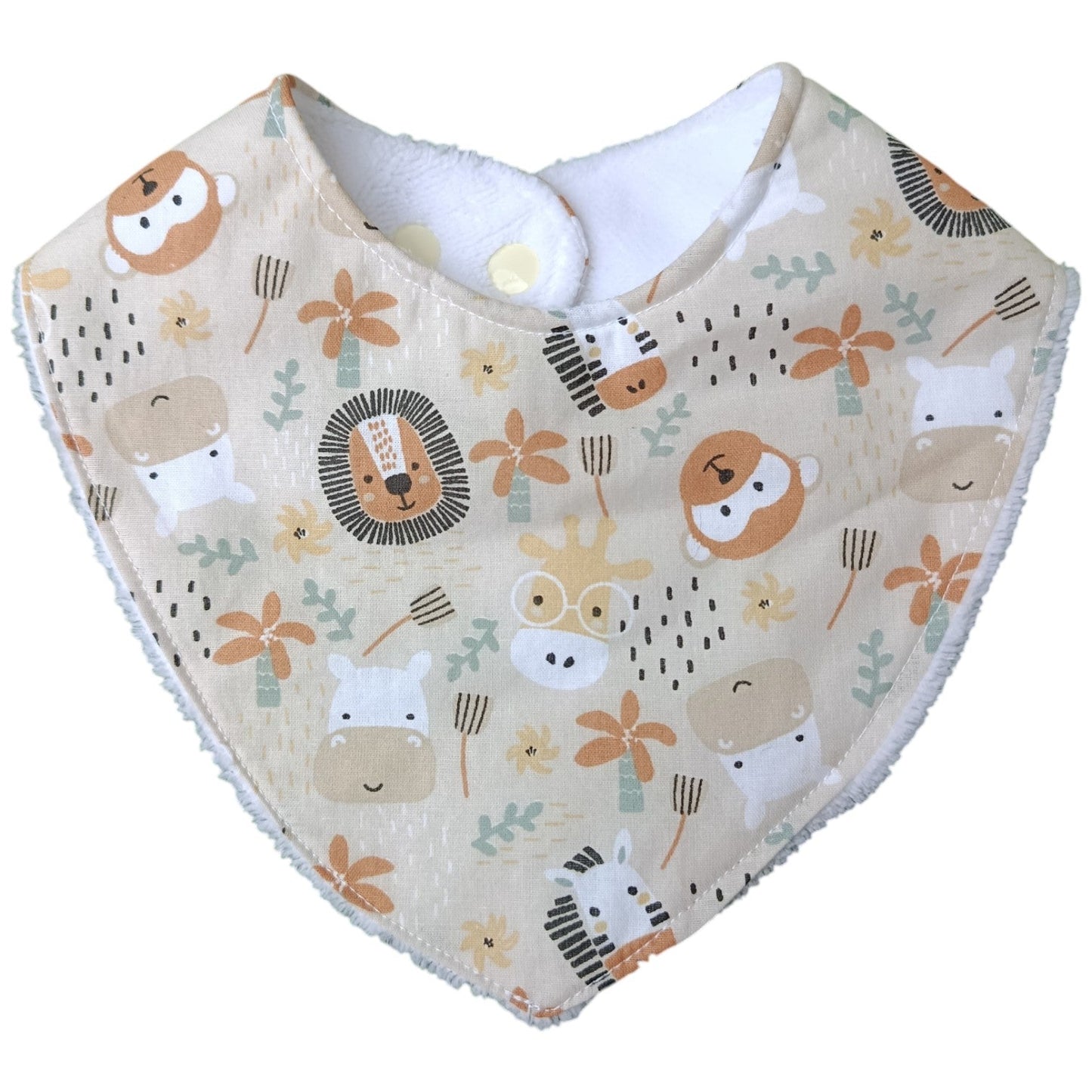 Bavoir bébé personnalisable jungle lion singe blanc marron Les p'tites cousettes d'Ophélie