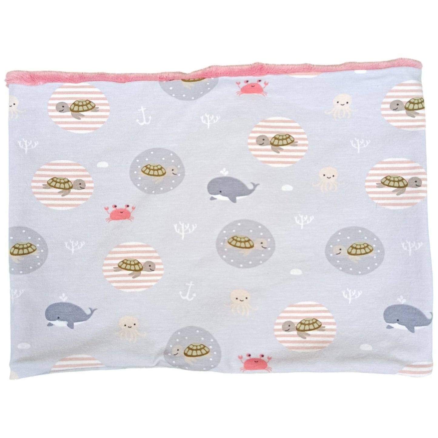 Écharpe / tour de cou enfant tortue baleine rose gris Les p'tites cousettes d'Ophélie