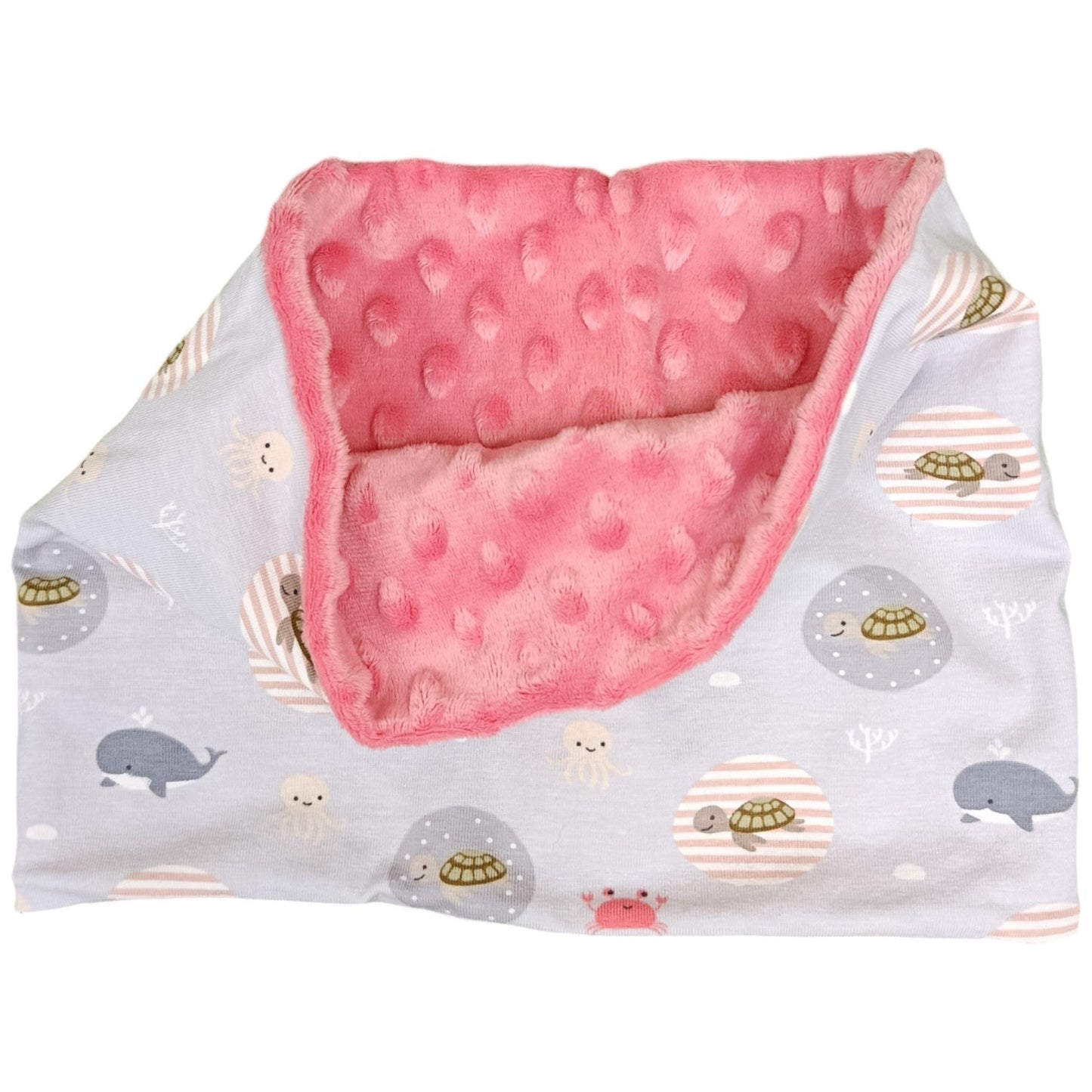 Écharpe / tour de cou enfant tortue baleine rose gris Les p'tites cousettes d'Ophélie