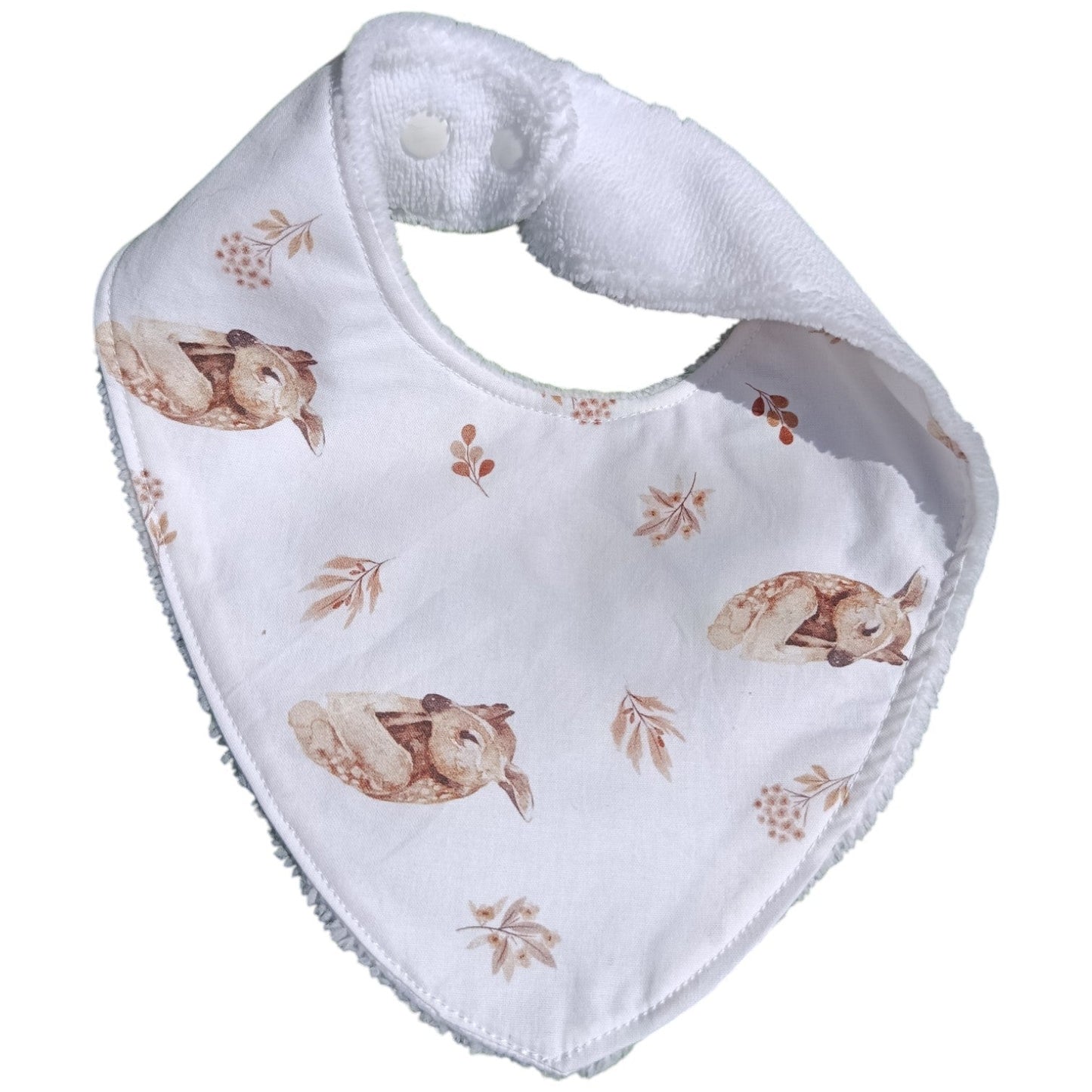 Bavoir bébé personnalisable biche faon blanc Les p'tites cousettes d'Ophélie