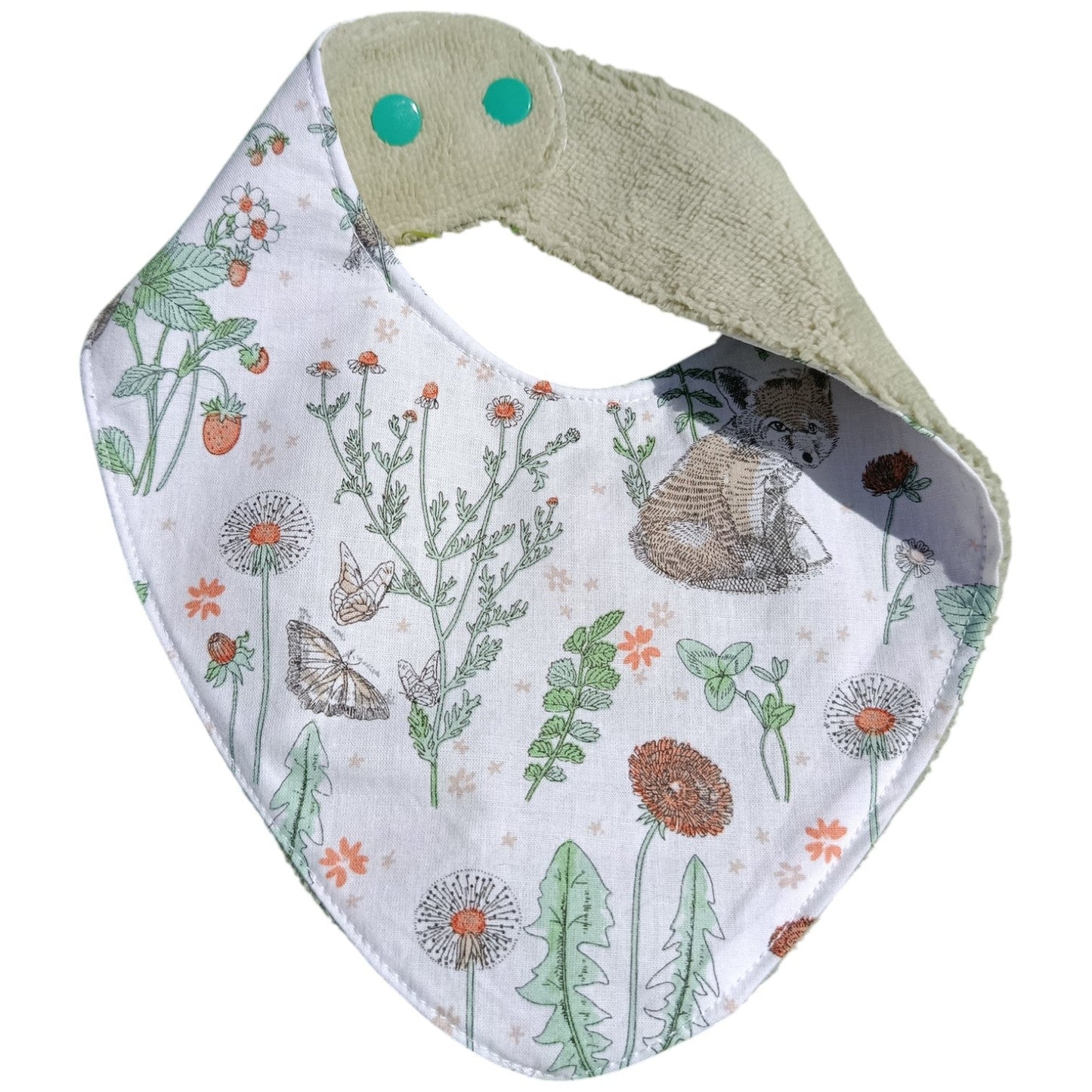 Bavoir bébé personnalisable renard fleur vert Les p'tites cousettes d'Ophélie