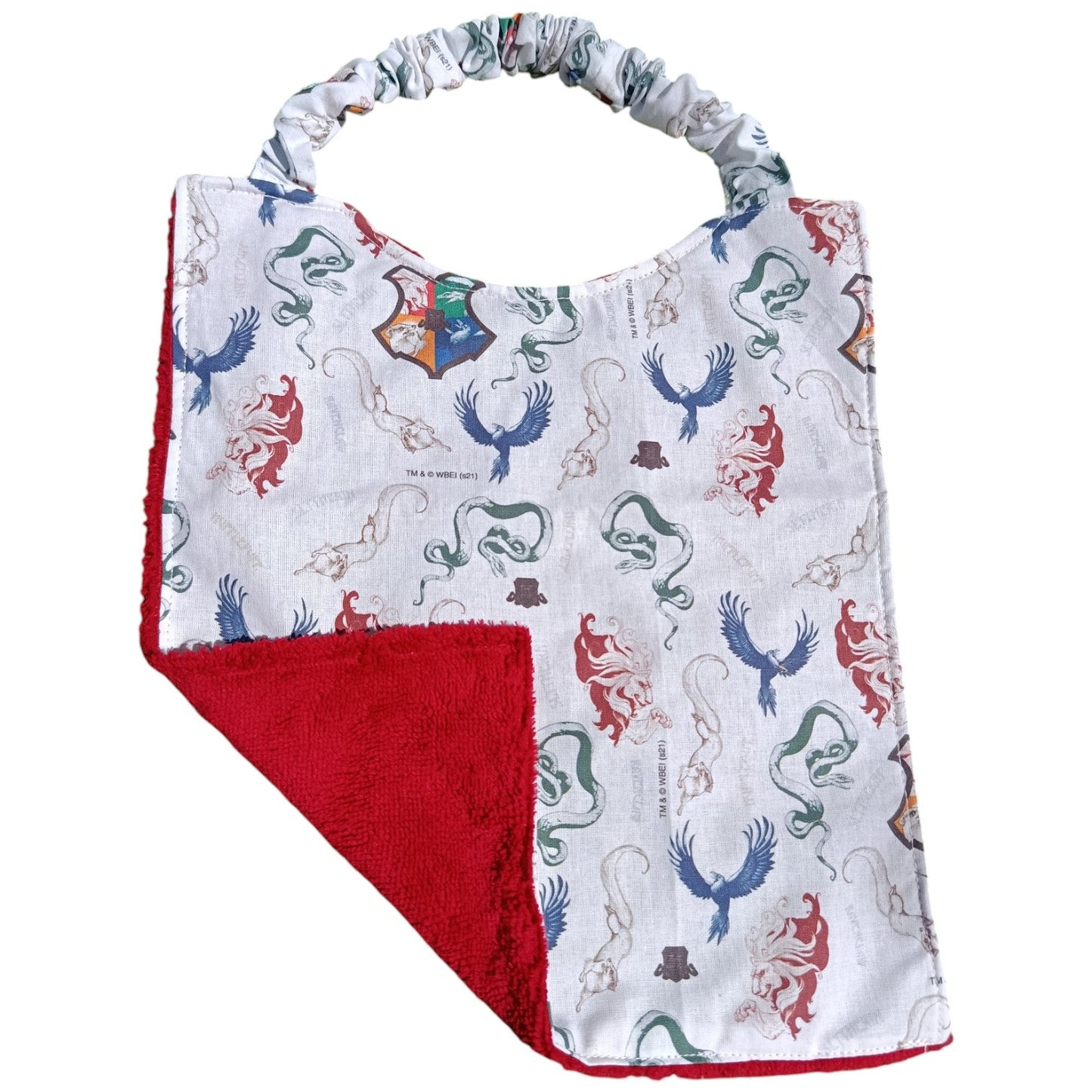Bavoir maternelle personnalisable Harry Potter rouge et bleu Les p'tites cousettes d'Ophélie