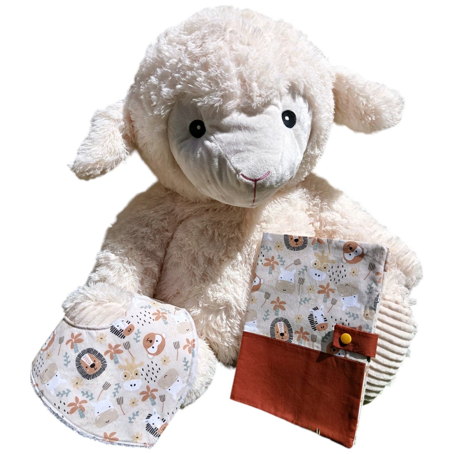 Bavoir bébé personnalisable jungle lion singe blanc marron Les p'tites cousettes d'Ophélie