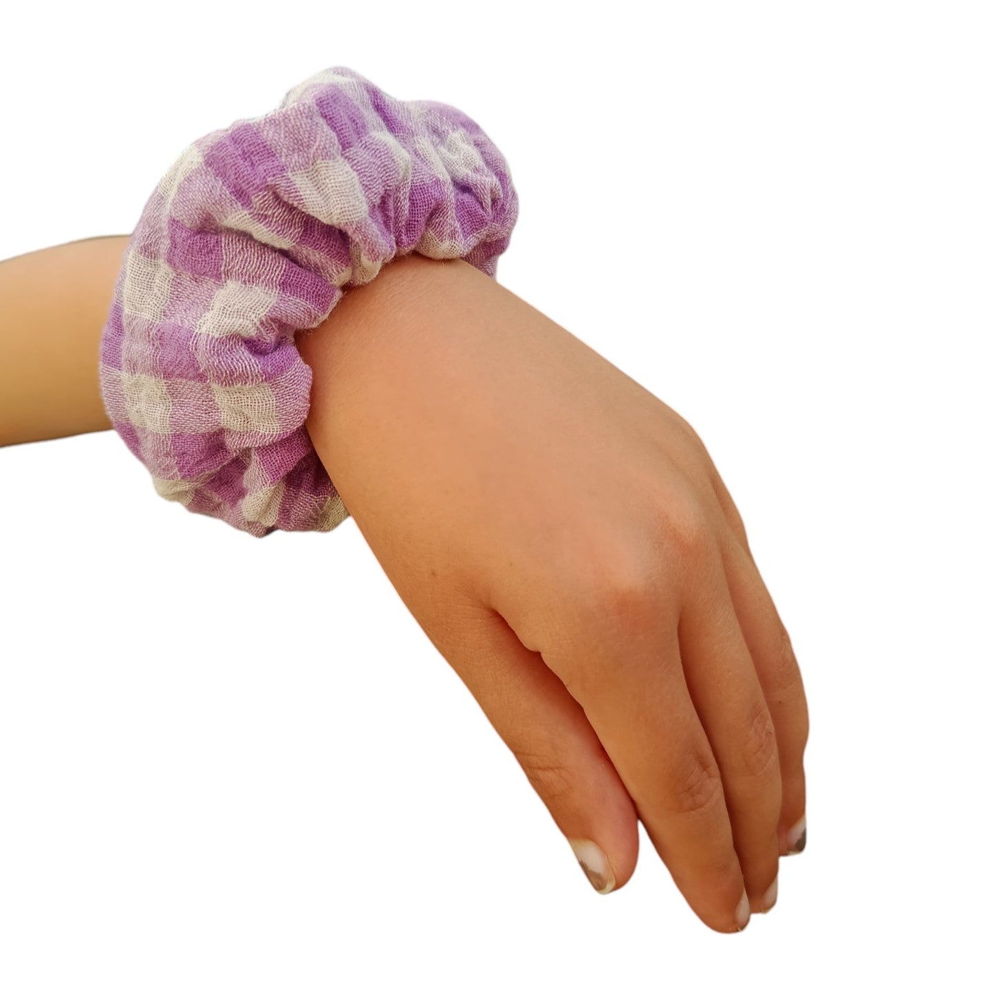 Chouchou gaze de coton violet vichy Les p'tites cousettes d'Ophélie