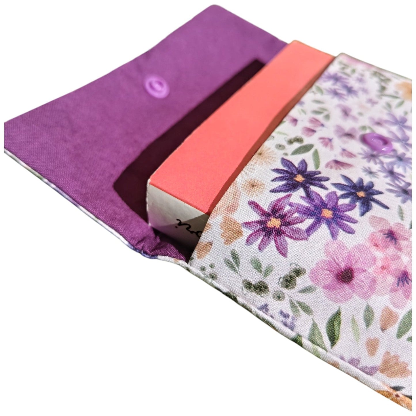 Pochette à livre en tissu fleur jaune violet Les p'tites cousettes d'Ophélie