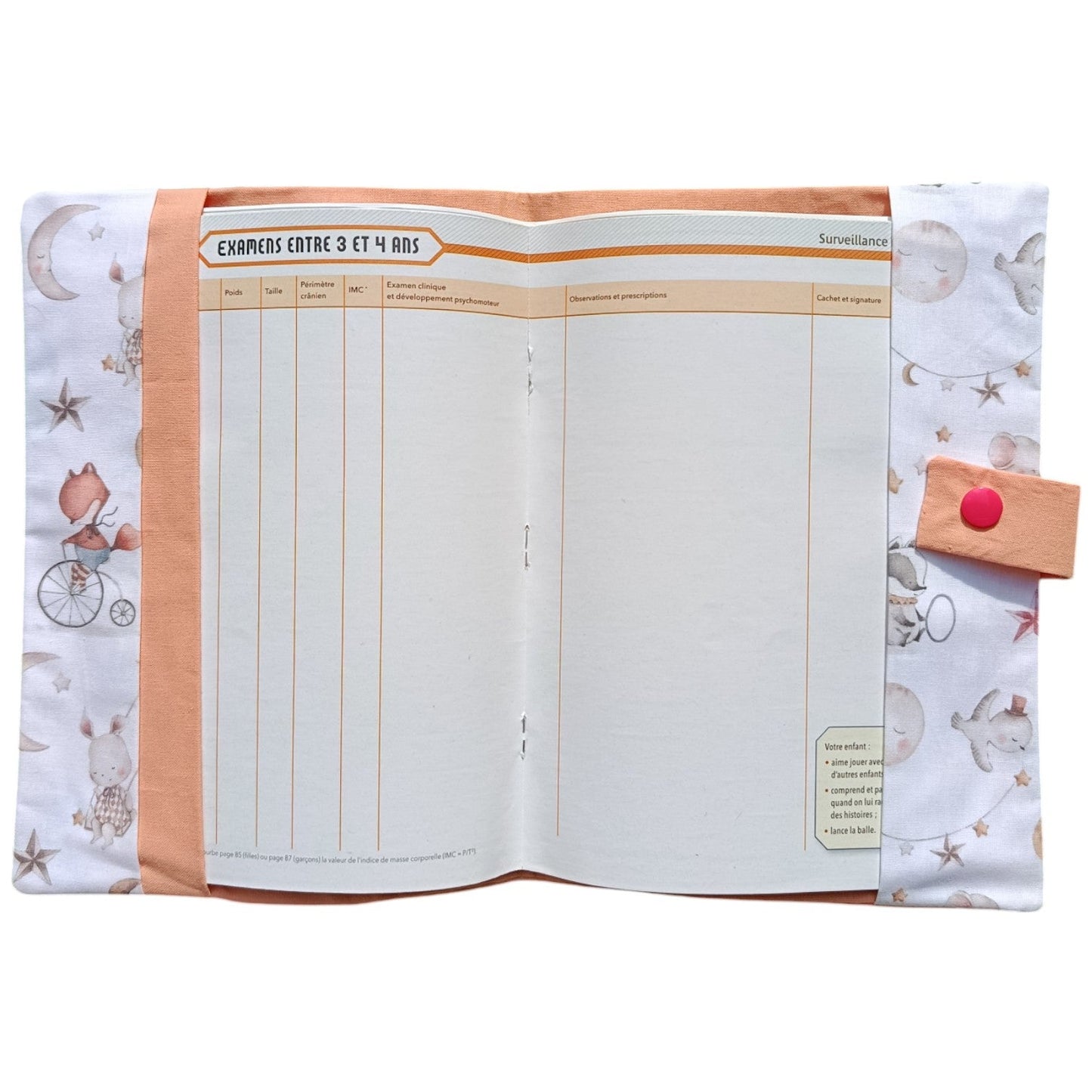 Protège carnet de santé personnalisable lune animaux rose Les p'tites cousettes d'Ophélie
