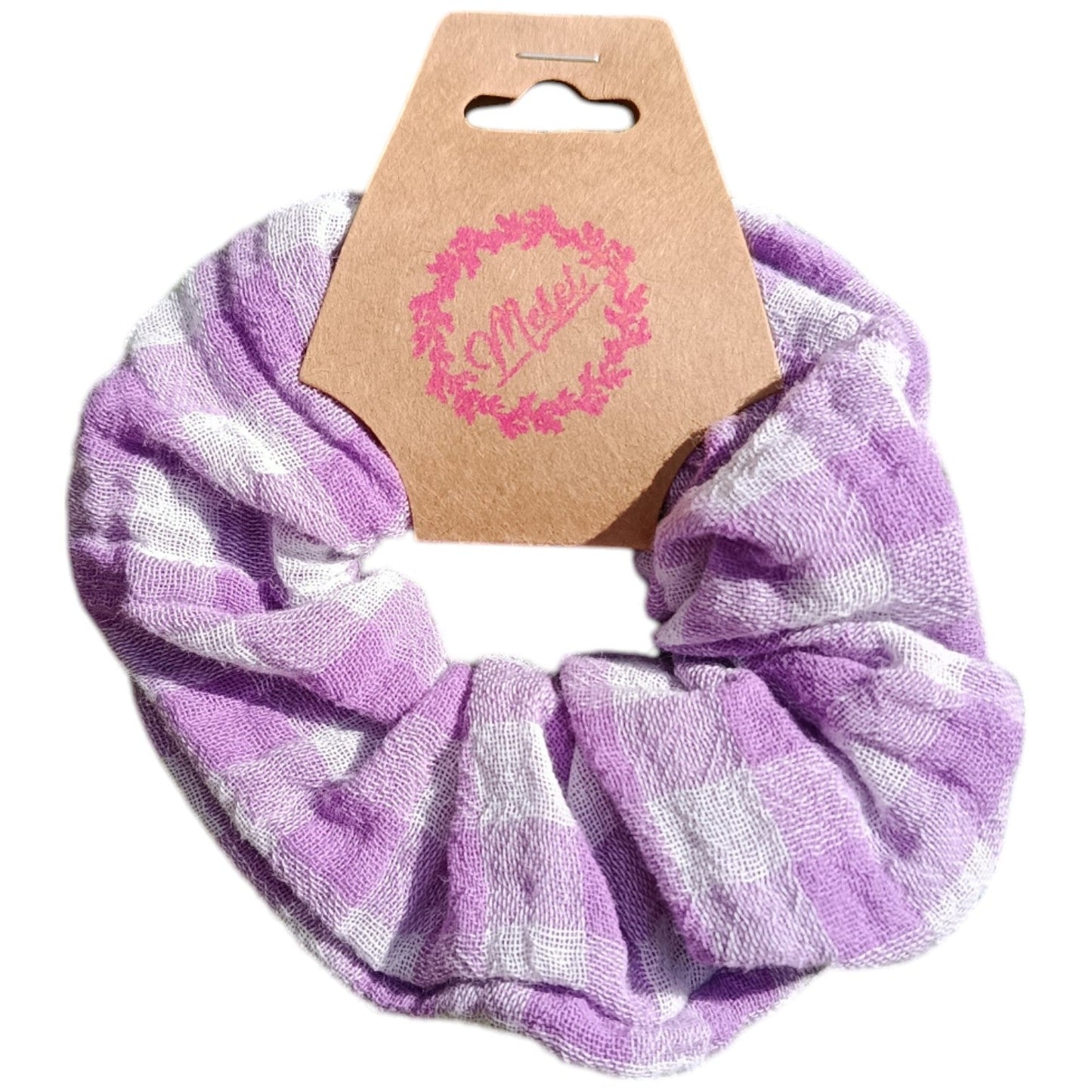 Chouchou gaze de coton violet vichy Les p'tites cousettes d'Ophélie