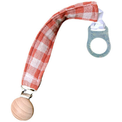 Attache tétine personnalisable marron vichy Les p'tites cousettes d'Ophélie