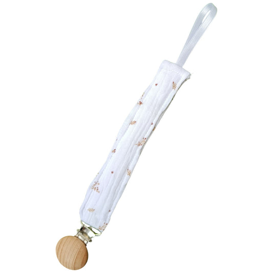 Attache tétine personnalisable blanc fleur marron Les p'tites cousettes d'Ophélie
