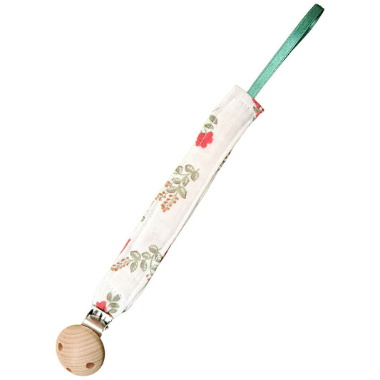 Attache tétine beige fleurs rouge Les p'tites cousettes d'Ophélie