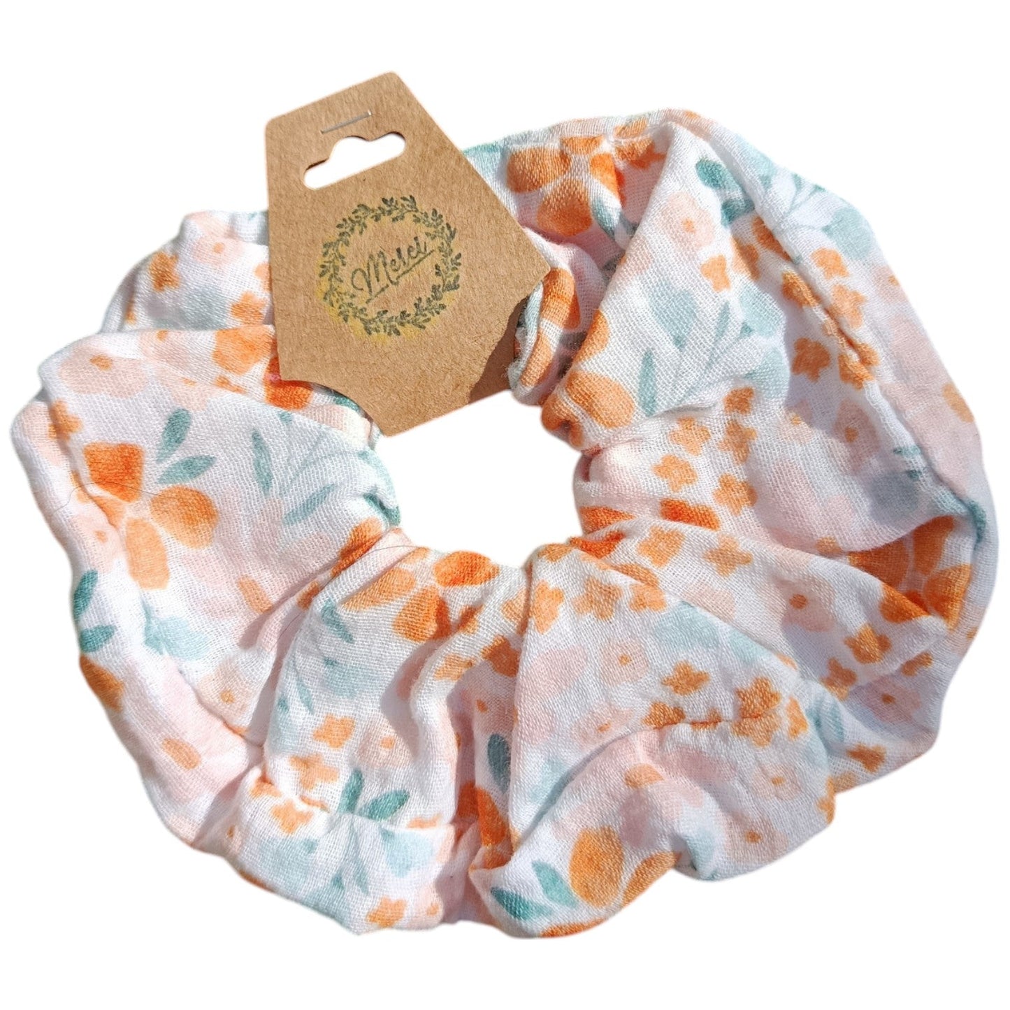 Chouchou gaze de coton blanc bleu orange Les p'tites cousettes d'Ophélie