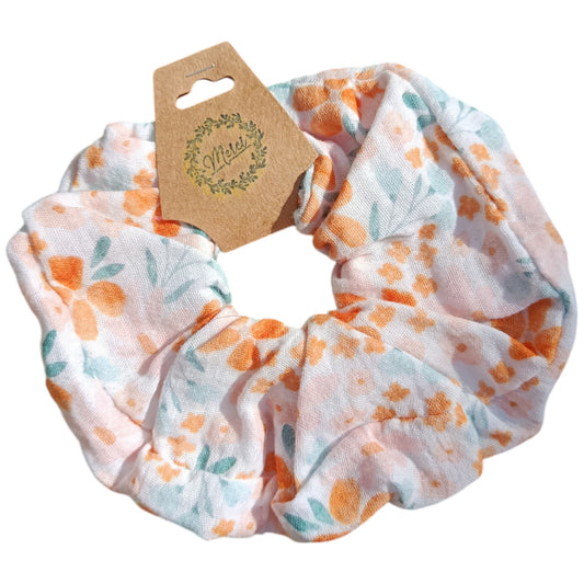 Chouchou gaze de coton blanc bleu orange