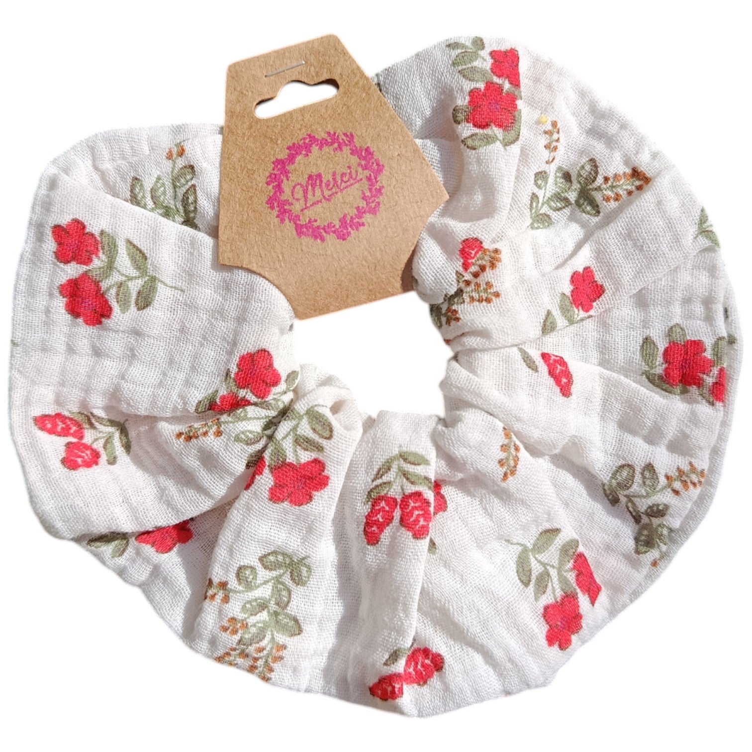 Chouchou gaze de coton fleur rouge Les p'tites cousettes d'Ophélie