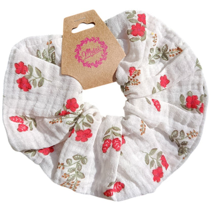 Chouchou gaze de coton fleur rouge Les p'tites cousettes d'Ophélie