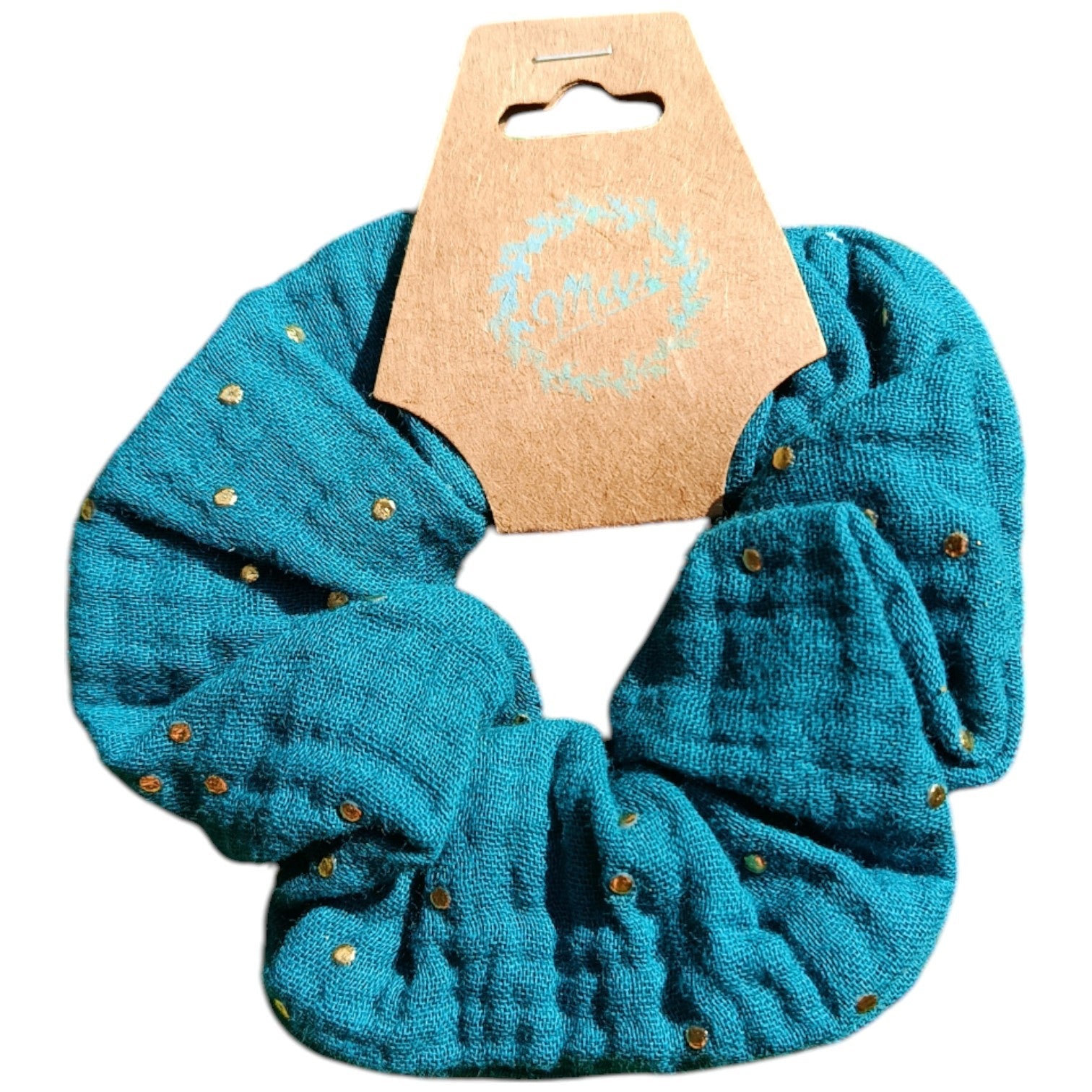 Chouchou gaze de coton turquoise doré Les p'tites cousettes d'Ophélie