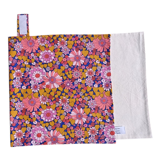 Emballage sandwich réutilisable baguette fleurs coeurs vintage rose Les p'tites cousettes d'Ophélie