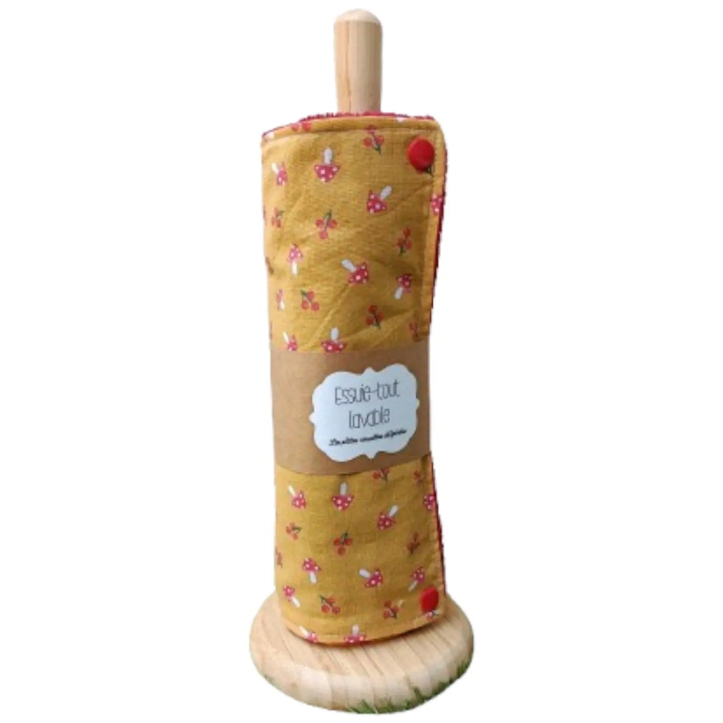 Essuie-tout lavable réutilisable champignons rouge jaune Les p'tites cousettes d'Ophélie