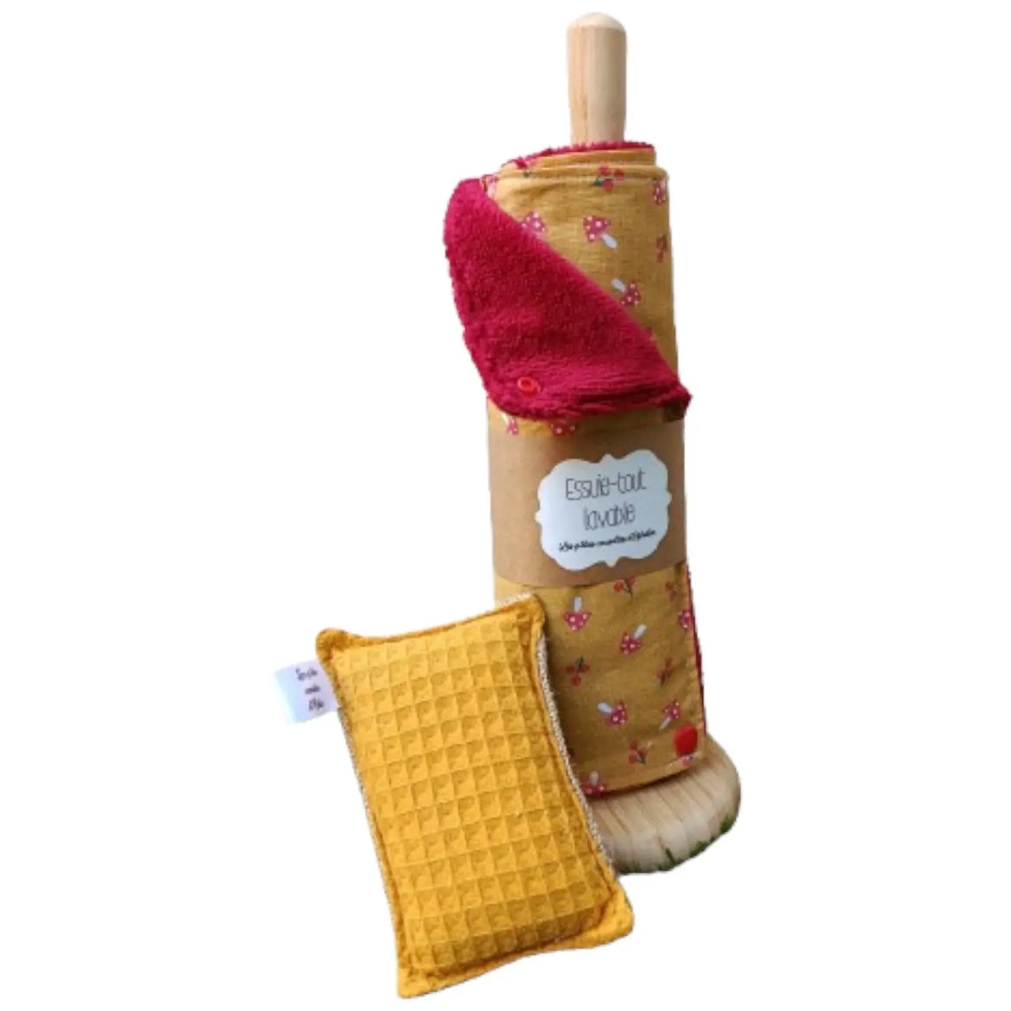 Essuie-tout lavable réutilisable champignons rouge jaune Les p'tites cousettes d'Ophélie