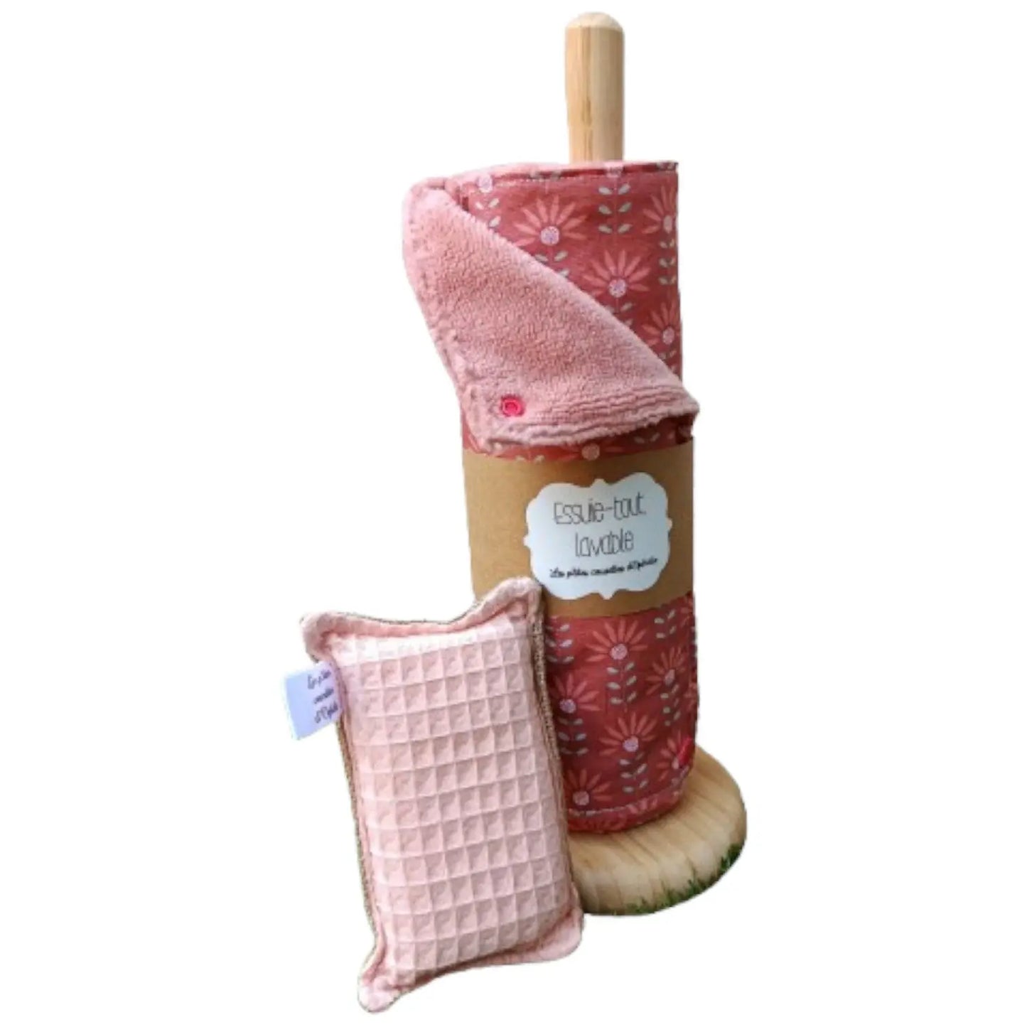 Essuie-tout lavable réutilisable Fleurs roses Les p'tites cousettes d'Ophélie