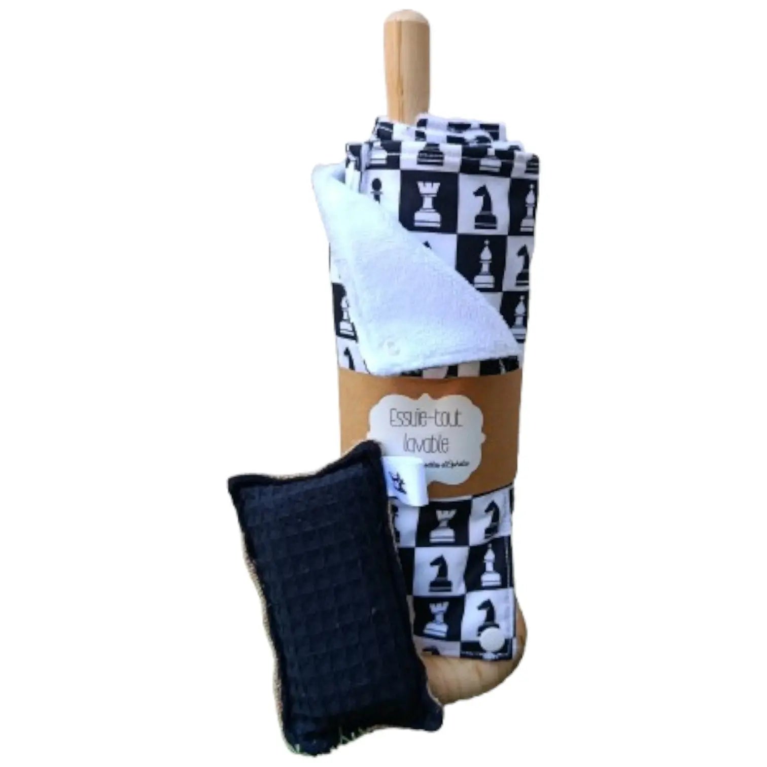 Essuie-tout lavable réutilisable échecs noir et blanc Les p'tites cousettes d'Ophélie
