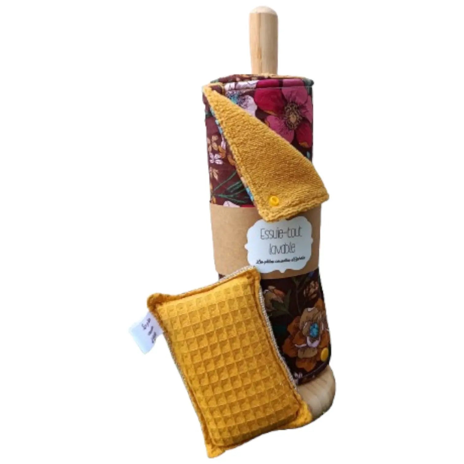 Essuie-tout lavable réutilisable fleurs marron jaune Les p'tites cousettes d'Ophélie