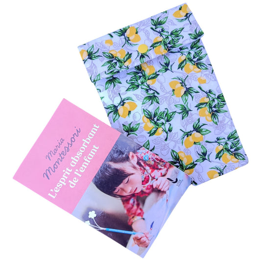 Pochette à livre en tissu citron jaune Les p'tites cousettes d'Ophélie