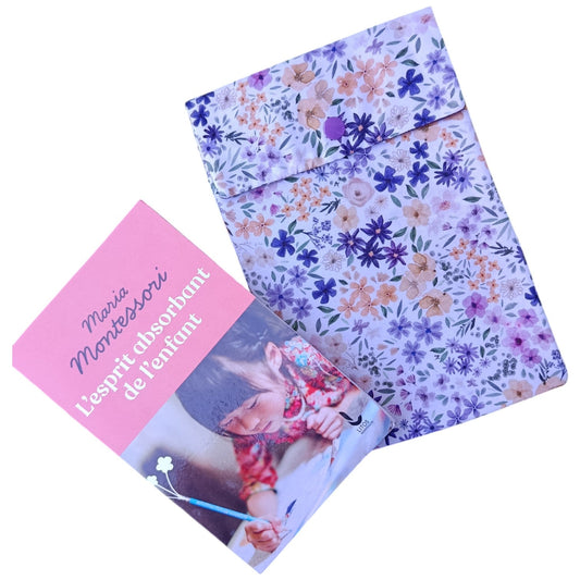 Pochette à livre en tissu fleur jaune violet Les p'tites cousettes d'Ophélie
