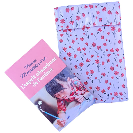 Pochette à livre en tissu petite fleur orange Les p'tites cousettes d'Ophélie