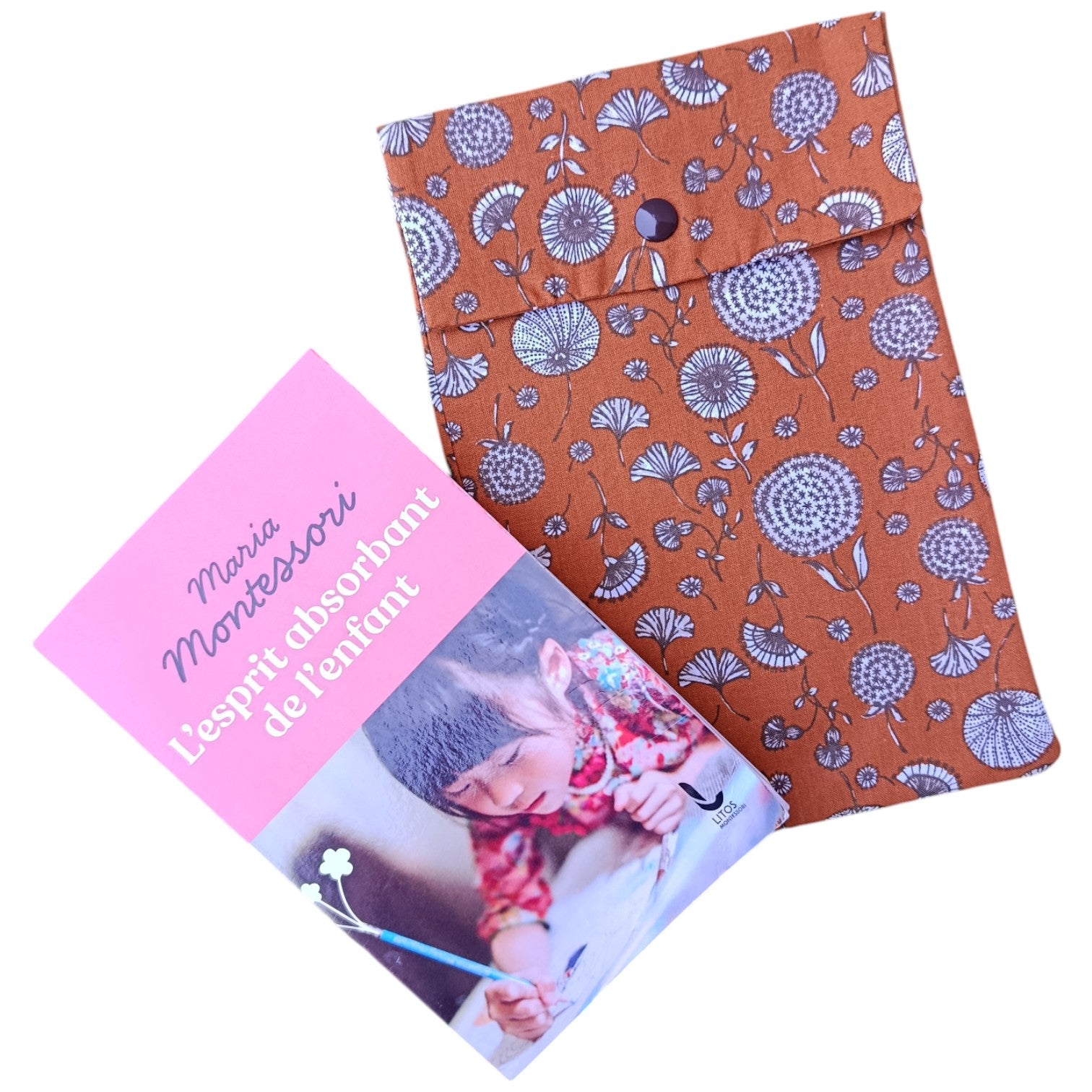 Pochette à livre en tissu fleur marron Les p'tites cousettes d'Ophélie