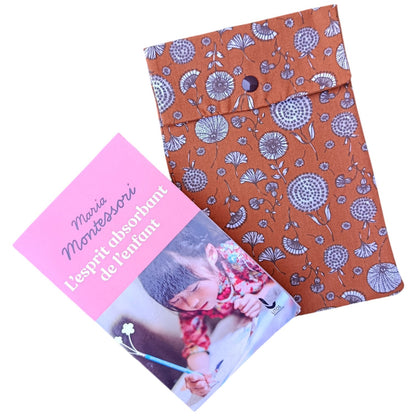 Pochette à livre en tissu fleur marron Les p'tites cousettes d'Ophélie
