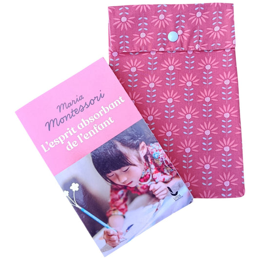 Pochette à livre en tissu rose Les p'tites cousettes d'Ophélie