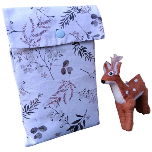 Pochette à livre en tissu fleur coton blanc vert Les p'tites cousettes d'Ophélie