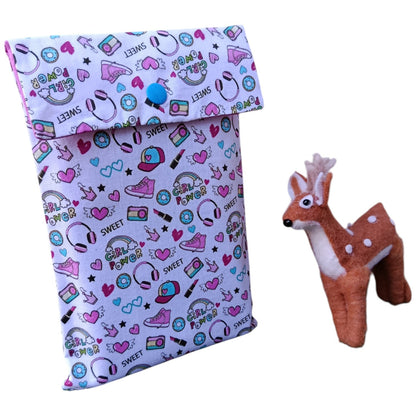 Pochette à livre en tissu girly rose bleu Les p'tites cousettes d'Ophélie