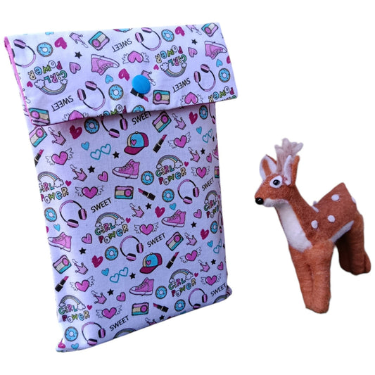 Pochette à livre en tissu girly rose bleu Les p'tites cousettes d'Ophélie