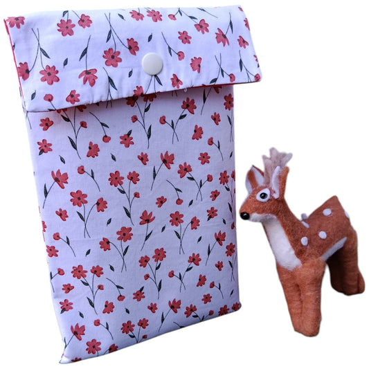 Pochette à livre en tissu petite fleur orange Les p'tites cousettes d'Ophélie