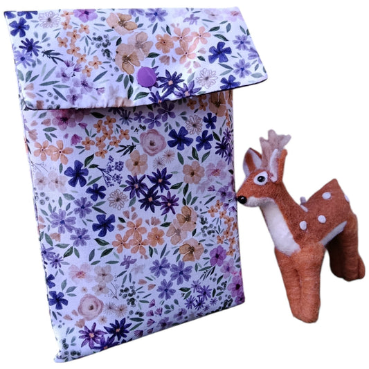 Pochette à livre en tissu fleur jaune violet Les p'tites cousettes d'Ophélie