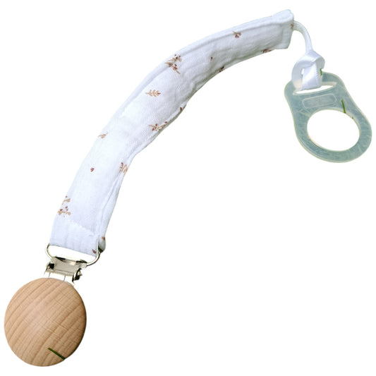 Attache tétine personnalisable blanc fleur marron
