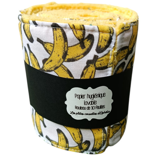 Papier toilette lavable et réutilisable bananes jaunes