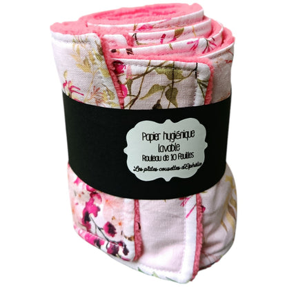Papier toilette lavable et réutilisable rose Les p'tites cousettes d'Ophélie