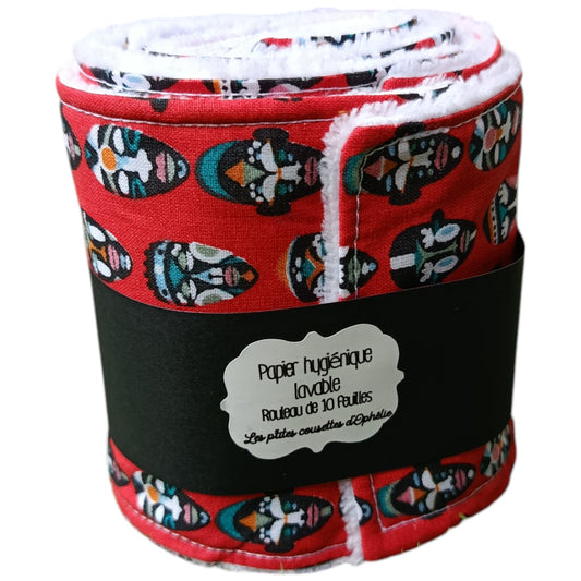 Papier toilette lavable et réutilisable masques rouge blanc noir