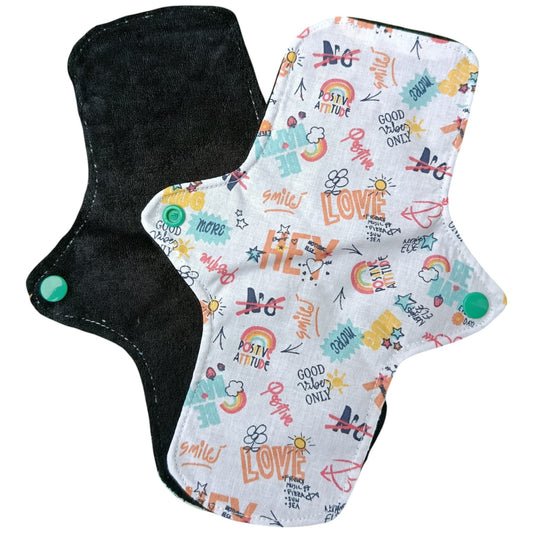 Serviette hygiénique lavable réutilisable tags orange bleu