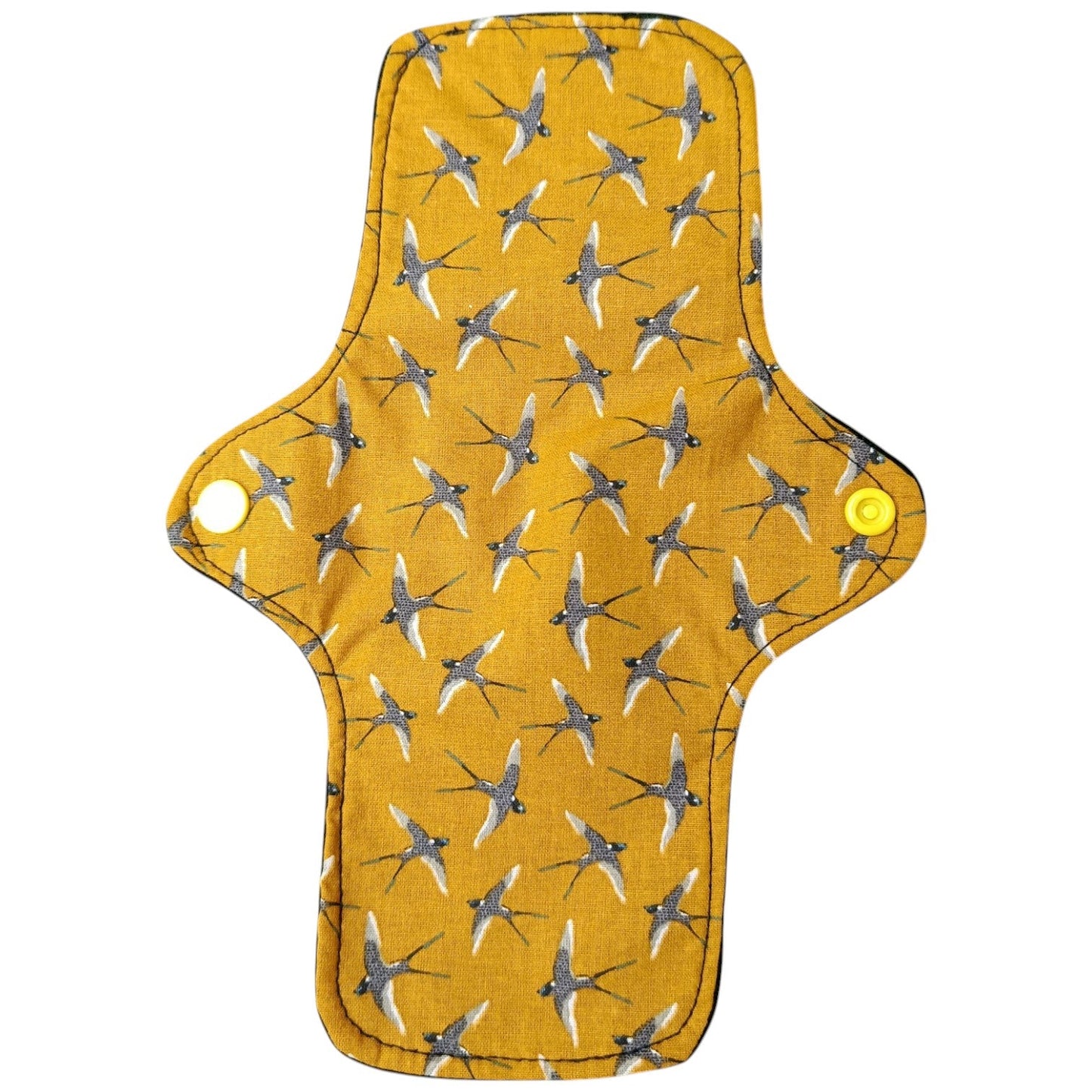 Serviette hygiénique lavable réutilisable hirondelles oiseaux jaune Les p'tites cousettes d'Ophélie