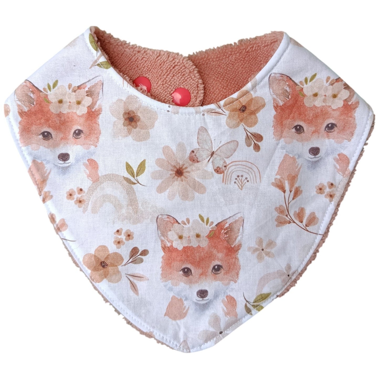 Bavoir bébé personnalisable renard rose Les p'tites cousettes d'Ophélie