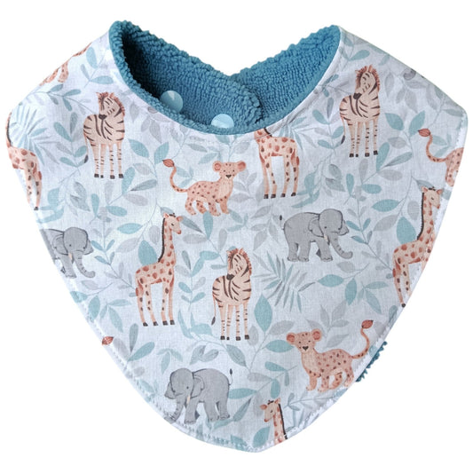 Bavoir bébé personnalisable girafes zèbre bleu Les p'tites cousettes d'Ophélie