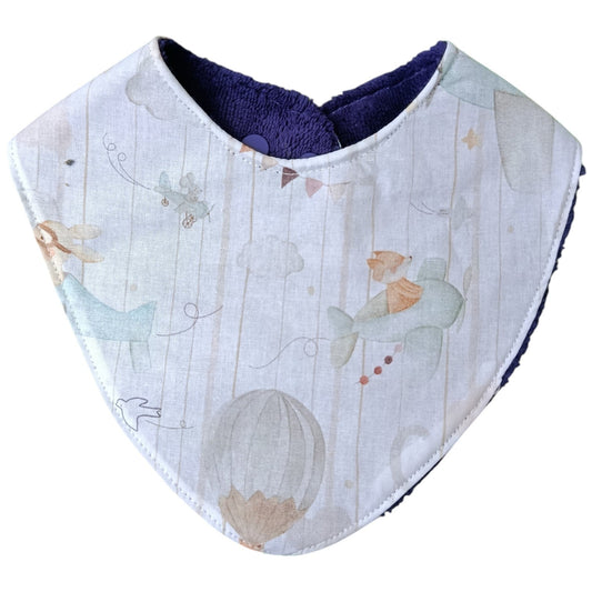 Bavoir bébé personnalisable renard avion montgolfière violet Les p'tites cousettes d'Ophélie