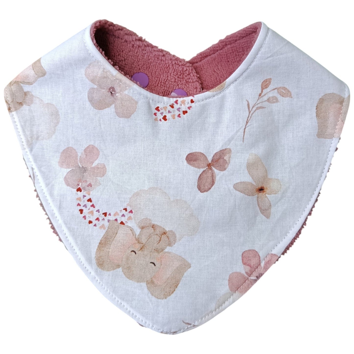 Bavoir bébé personnalisable éléphant rose Les p'tites cousettes d'Ophélie