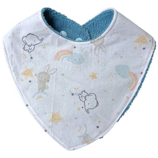 Bavoir bébé personnalisable éléphant lapin arc en ciel bleu Les p'tites cousettes d'Ophélie
