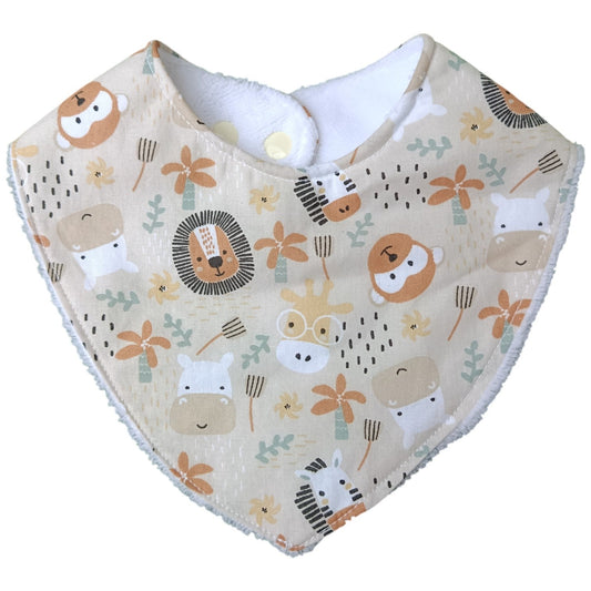 Bavoir bébé personnalisable jungle lion singe blanc marron Les p'tites cousettes d'Ophélie