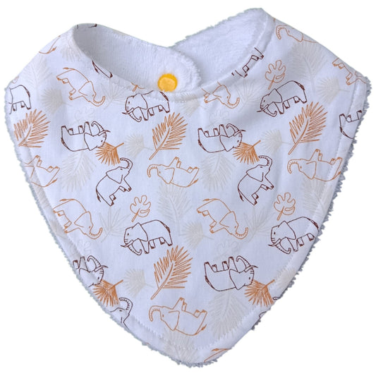 Bavoir bébé personnalisable petits éléphants feuilles marron blanc Les p'tites cousettes d'Ophélie